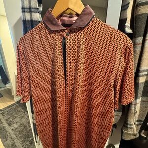 Men's Orange Geometric Short-Sleeve Polo Shirt